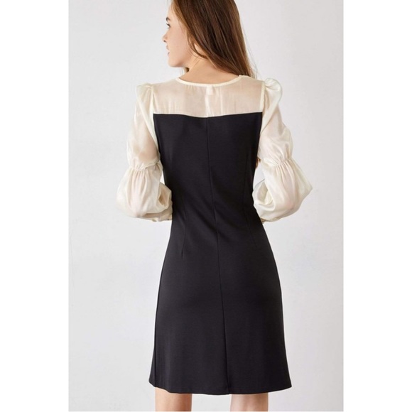 J.ING Black & White Shiny Iridescent Ivory Long Sleeve Ruched Dress Mini Dress M - Picture 9 of 17